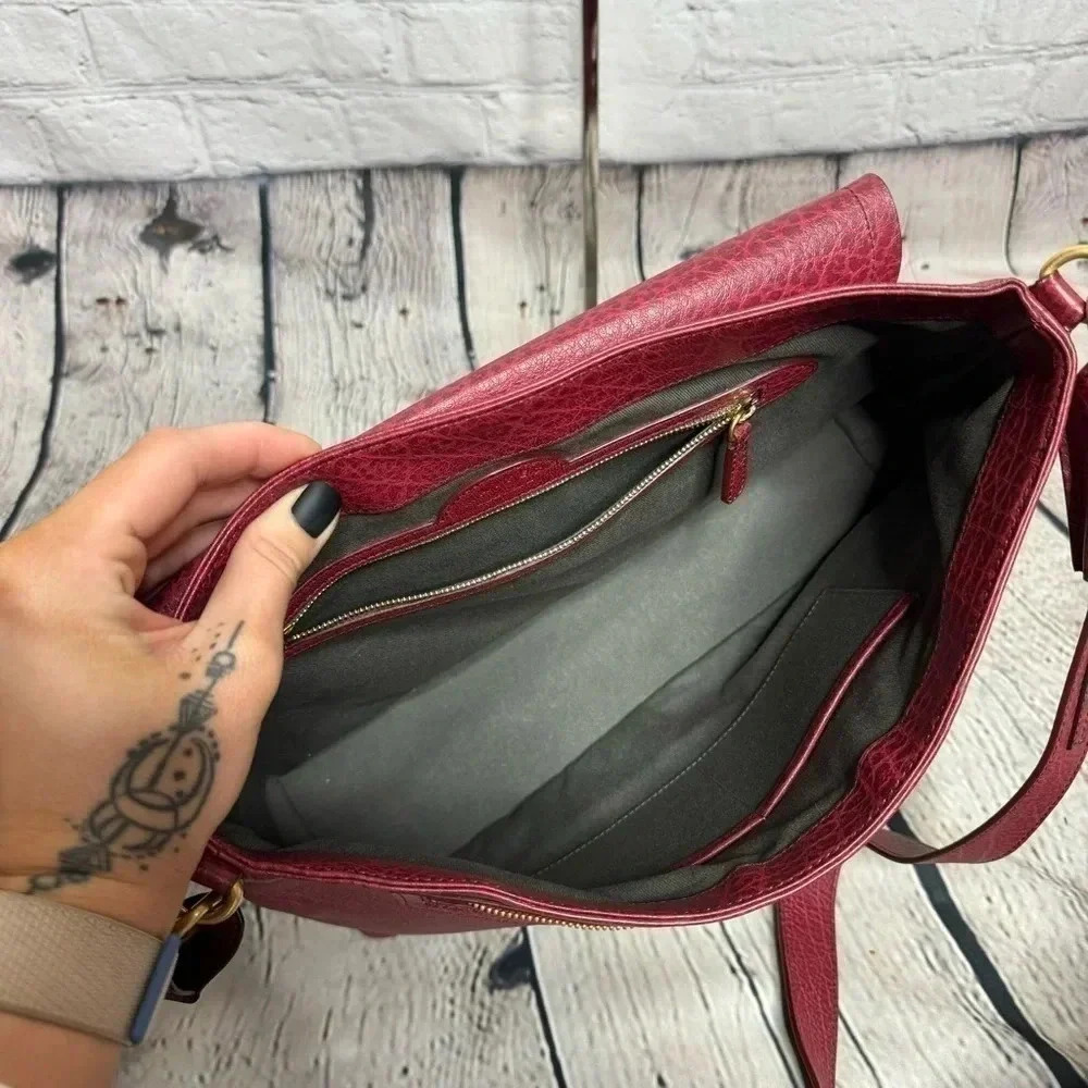 MAIYET Maroon Leather Messenger Bag w/ Gold Hardware Detachable Crossbody Purse - Picture 9 of 14